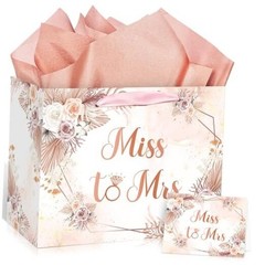 Bridal Shower Gift Bag Wedding Miss to Mrs Gifts Bag with Tissue Light Pink