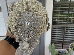 Cascading bridal bouquet, stone and pearls, custom made, heavy