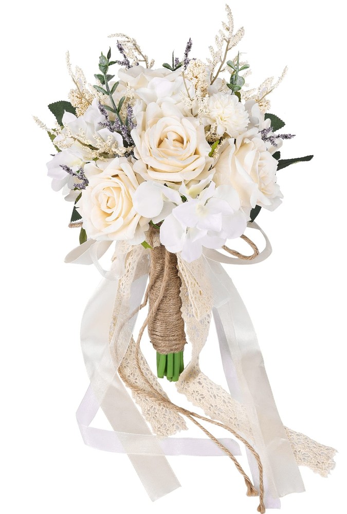 CEWOR Wedding Bouquets for Bride Bridesmaid, White Champagne Artificial Roses…
