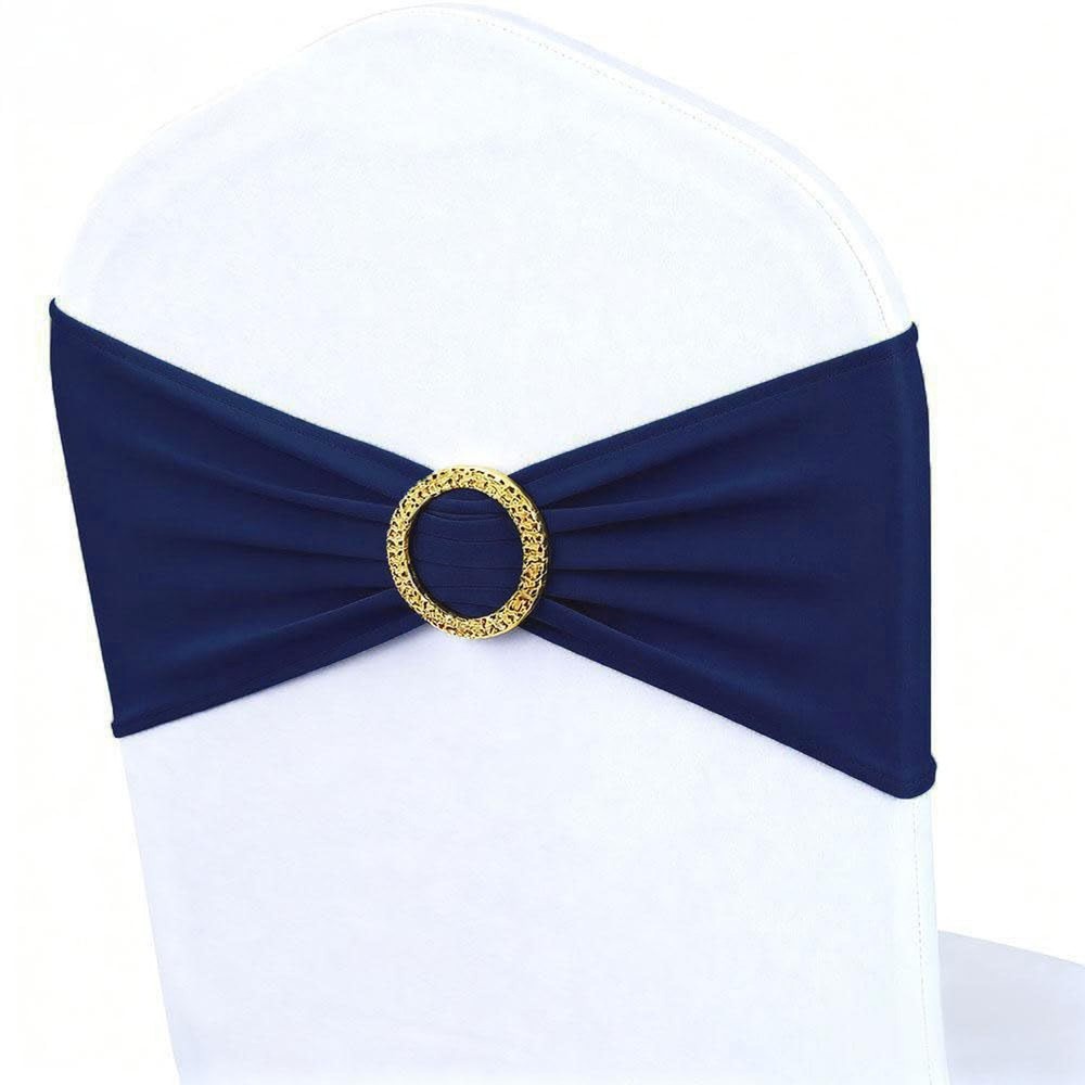 50 Pack Navy Blue Chair Sashes with Gold Buckle Slider, Spandex Dark Blue Ban…