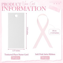 Name Place Cards 50 PCS Table Setting Blank Satin Ribbon 1.57×3.54 In Pink