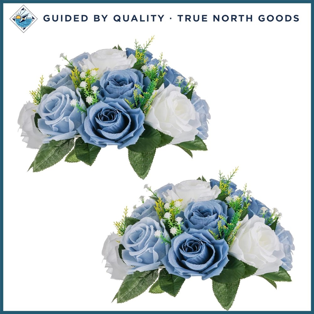 Dusty Blue & White Floral Centerpieces for Weddings and Party Table Decor