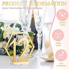 Table Numbers Wedding Acrylic Table Numbers 1-10 only Hexagon Gold