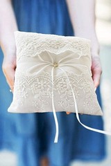 Wedding Ring Pillow, Lace Pearl Ivory Ring Bearer Cushion for Wedding Party |…