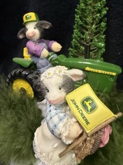 Country Western Precious Moments John Deere Wedding Cake Topper Tractor Groom