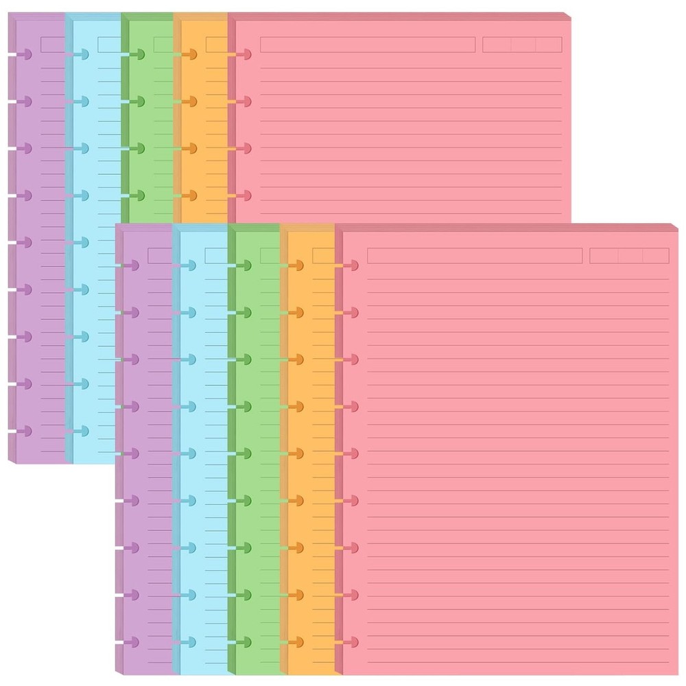 (2-Pack) 9-Disc Discbound 5 Colorful Line Paper Pre-punched Happy Planners In…