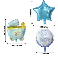 5 BLUE Round Carriage Stars Baby Shower Mylar Foil BALLOONS Set Party Events