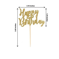 24 Gold Glittered Happy Birthday Cupcake Toppers Cake Decorations Party Supplies