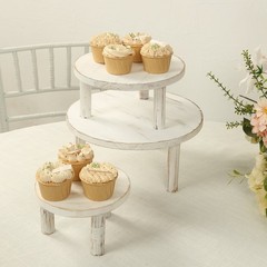 3 Whitewash Wooden Pedestal Cake Stands with Removable Legs Party Decorations