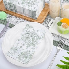 100 Pcs Floral Napkins, Disposable Decorative Bathroom Napkins Sage Green
