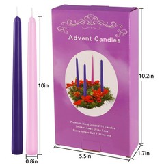 16pcs 10-inch Advent Taper Candles Unscented and 10 inches, pink purple