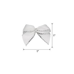 100Pcs Mini Metallic Edge Ribbon Bow 1″ Flower Bows Soft Silver Edge White