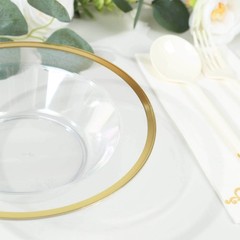 20 pcs 12 oz CLEAR GOLD Rim Plastic Salad Soup Bowls Wedding Party Events Favors