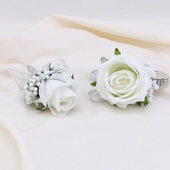 2 Pieces Elegant White Corsage & Boutonniere Set – All Occasion Floral Accessory