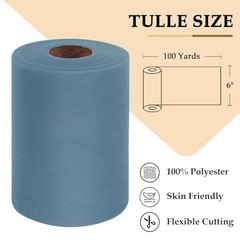 Tulle Fabric Roll 6 Inch by 100 Yards (300 feet) 6″ X 100 Yards Dusty Blue