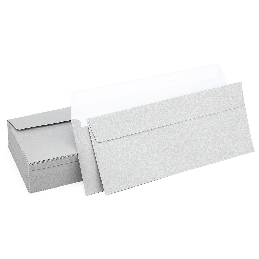100 Pack Metallic Silver Envelopes #10 Business Envelopes 4-1/8 x 9-1/2 Self …