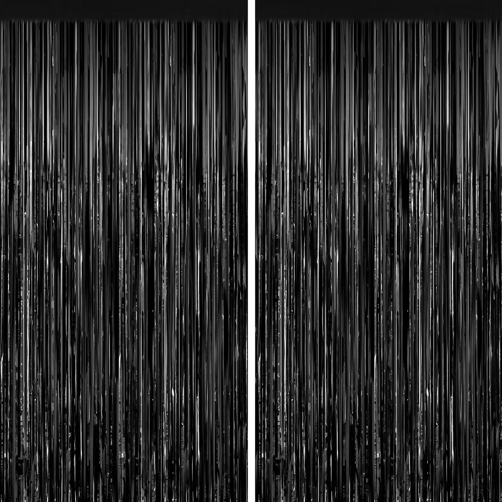 2 Pack Black Foil Fringe Curtains, 3.3ft x 6.6ft Streamer Foil Curtain, Tinse…