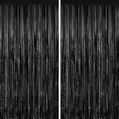2 Pack Black Foil Fringe Curtains, 3.3ft x 6.6ft Streamer Foil Curtain, Tinse…