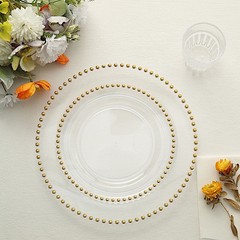 CLEAR GOLD 10 Round 8″ Plastic Salad PLATES Beaded Rim Party Events Decorations