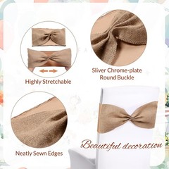 48 Pcs Burlap Stretch Chair Sashes Linen Spandex Bow Chair Bands Ties Dining for