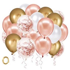Rose Gold Confetti Latex Balloons, 60 Pack White Balloons Rose Gold White Gold