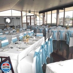 fani 60 PCS Baby Blue Satin Chair Sashes Bows Universal Chair Cover for Weddi