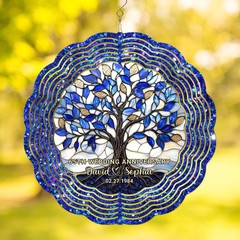 Personalized 65th Wedding Anniversary Wind Spinner Blue Sapphire Garden Decor