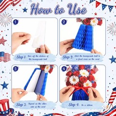 9 Pcs Patriotic Table Decorations 4th of July Honeycomb Centerpieces Red White