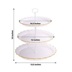 15″ Metallic White Gold 3 Tier Plastic Cupcake Stand Round Tower Lace Cut Trim