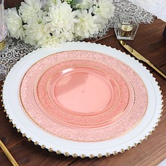 30 BLUSH 7.5″ Round Salad PLATES Hammered GOLD Trim Party Wedding Supplies