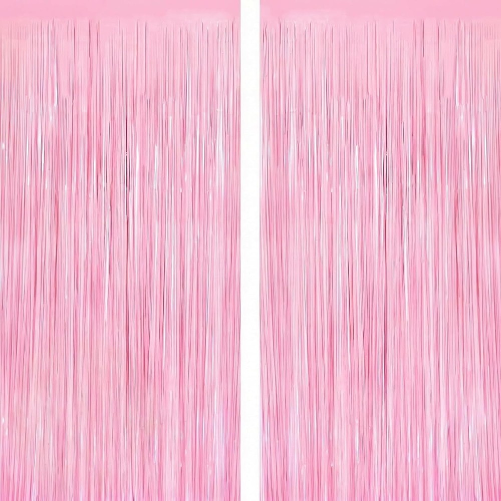 2 Pack Tinsel Backdrop Pastel Pink for Birthday Party