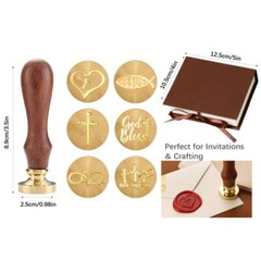 Religious Wax Seal Stamp Kit – 6 Brass Heads, Gift Box, Christian Symbols