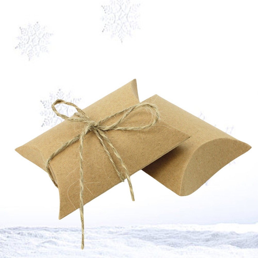 100Pcs Durable Khaki Pillow Gift Boxes Kraft Paper Wedding Candy Holders