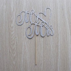Silver Glitter Mr and Mrs Cake Topper – Wedding, Engagement, Wedding Annivers…