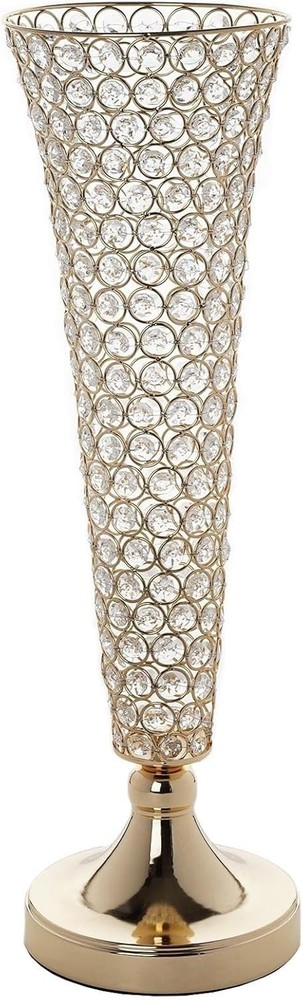 24″ Gold Crystal Beaded Trumpet Vase Centerpieces Set of 2 Wedding Decor, New
