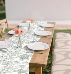 Sage 14 x 108 Plastic Flower Table Runner for 6 PCS Green Floral Table Runner