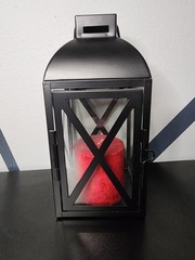 Set of 2 Black Decorative Candle Lanterns Aluminum Metal And Glass With Candles