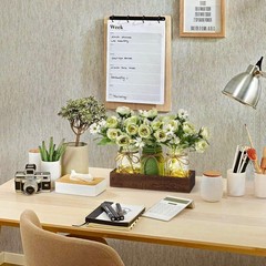 Charming 3-Pc Mason Jar Table Decor Set with Eco-friendly Wood Tray & LED Lights