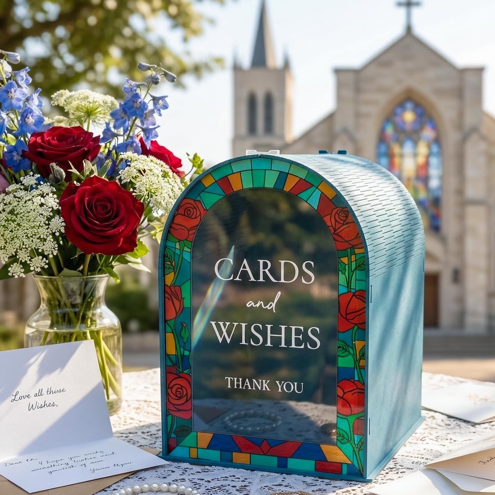 Wooden Wedding Card Box for Party, Navy Blue Gift Card Boxes with Acrylic Ena…