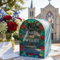Wooden Wedding Card Box for Party, Navy Blue Gift Card Boxes with Acrylic Ena…