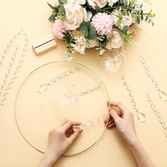 12 Pack 12» Metal Floral Hoop Centerpieces Set W/ Wooden Stand Hanging Candle