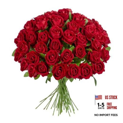 19.6″ Artificial Flowers Roses Touch Fake Rose Bouquet Flower Stem 50 Red 50pcs