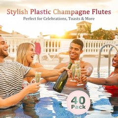 Plastic Champagne Flutes Disposable Wine Glasses – Pack of 1(40 Count) Clear