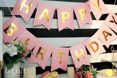 Pink Happy Birthday Banner Party Signs Golden Sparkle Funny Bunting Supplies …