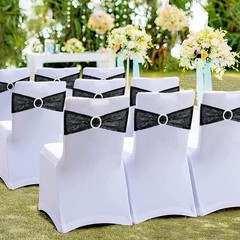 50x Stretch Sequin Chair Sashes Bow Bands w/ Buckle Wedding Banquet Party Decor