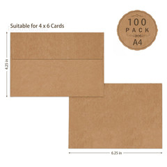 A4 Brown Kraft 4×6 Envelopes Self Seal 100 Pack, Goefun 4.25 x 6.25 A4, brown