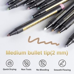 Metallic Paint Markers Colors for Scrap book, Rock Painting, Black Paper, 10
