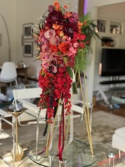 36”L Wedding Bouquet Large Cascade Real Feel Faux Flower Orchid Paradise Red
