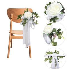 FQQWEE 6Pcs Wedding Aisle Chair Decorations White Rose Floral Wedding Chair B…