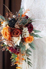 12″ Burnt Orange Cascade Bridal Bouquet – Silk Wedding Flowers